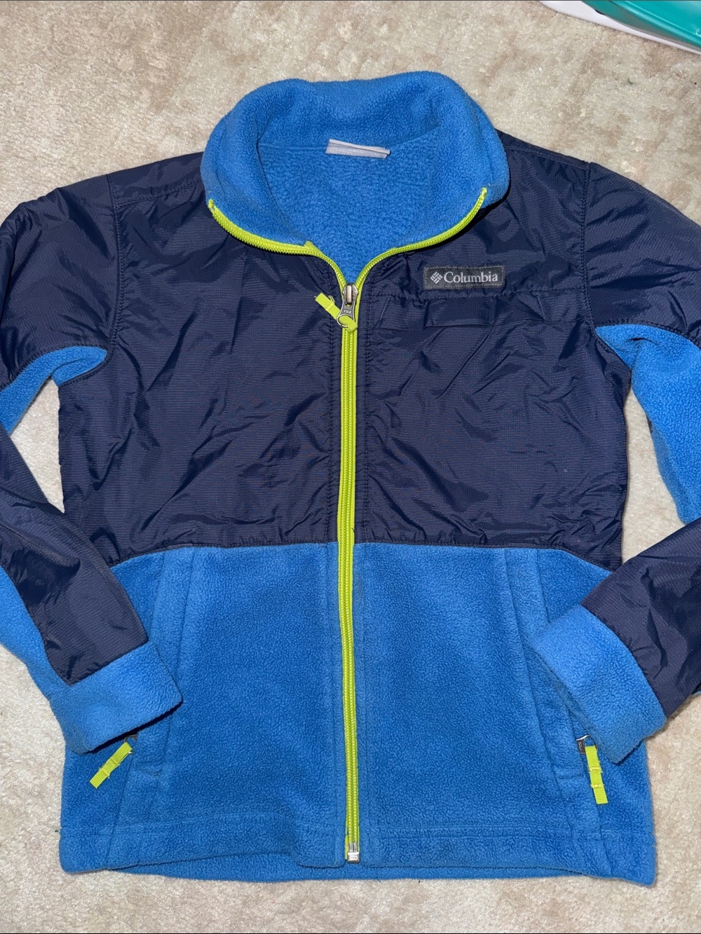 Columbia Navy and Bright Blue Fleece Jacket with Lime Trim